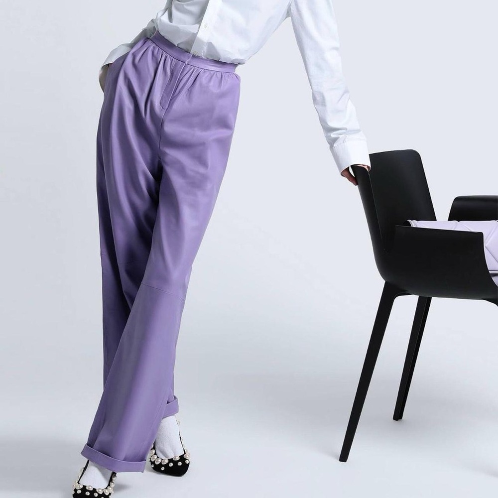 8 by Yoox Lilac Purple Leather Pants, sz 6
